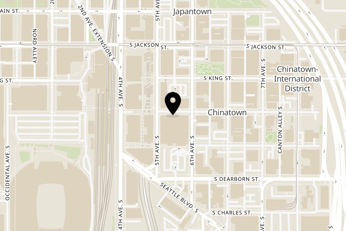 Map showing the location of BeanFish on 517 South Weller Street in Seattle